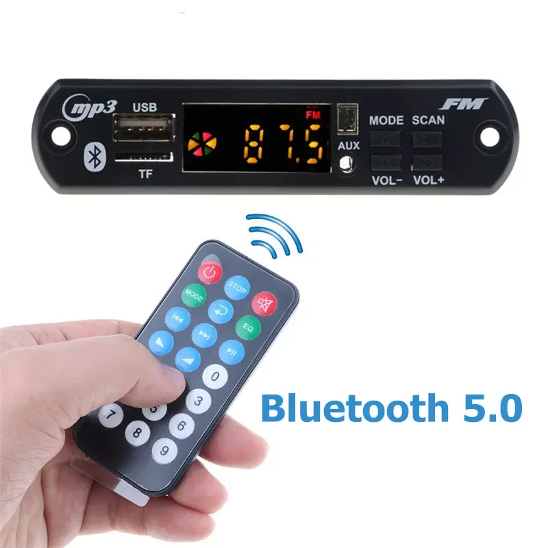 

NEW2023 USB 3.5mm AUX Bluetooth FM Radio V5.0 Wireless Receiver MP3 Player 5V 12V Mp3 Decoder Board Module 1 Din Music Speaker C