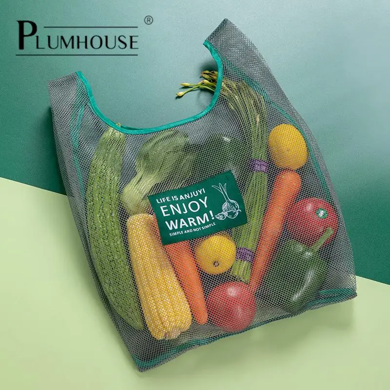 

1pc Portable Reusable Grocery Bags For Fruit Vegetable Bag Cotton Mesh Organizer Handbag Short Handle Net Shopping Bags Tote bag