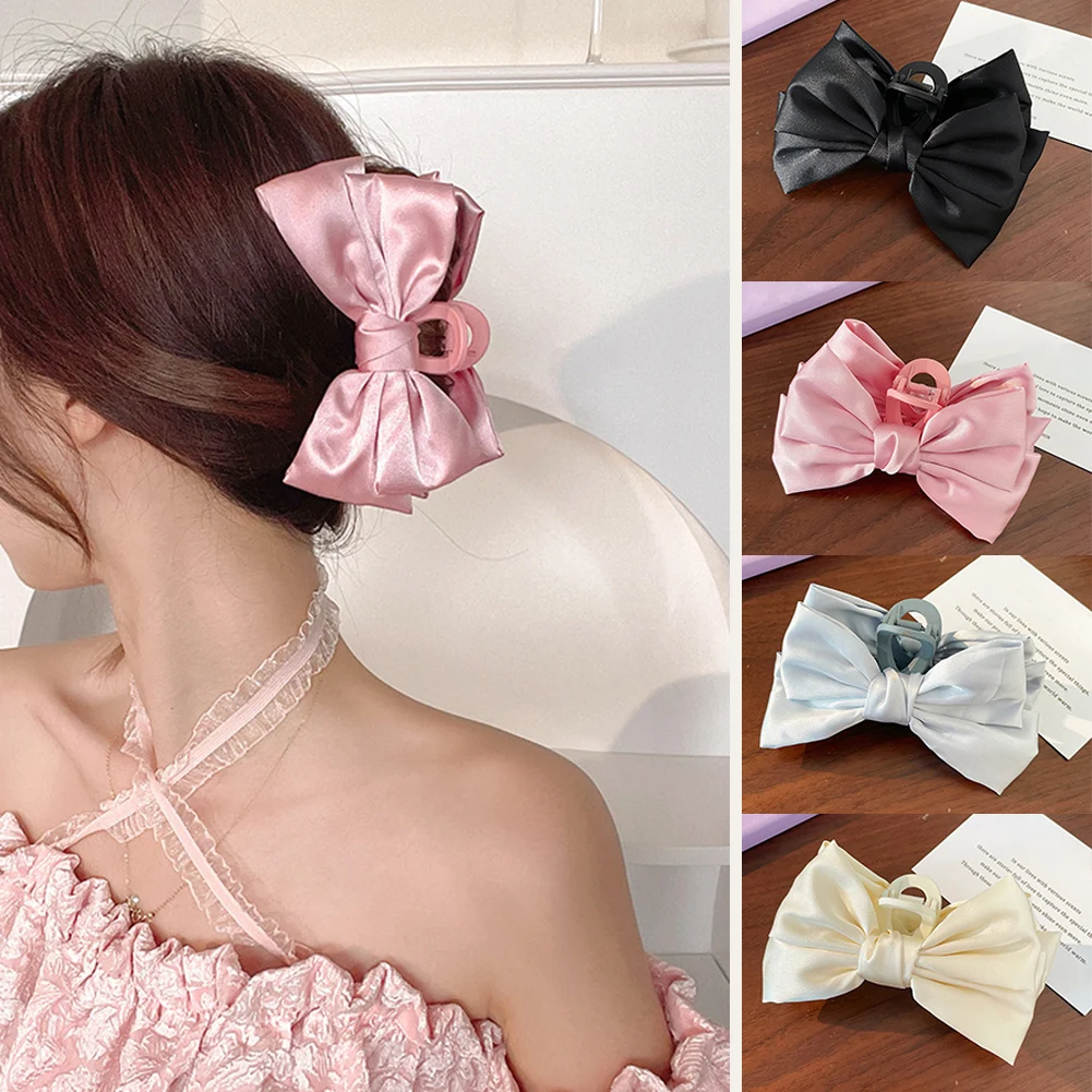 

Sweet Mesh Tulle Big Bow Hair Claw Clips For Women White Black Bowknot Pearl Hair Clamp Hairpin Headdress Accessories