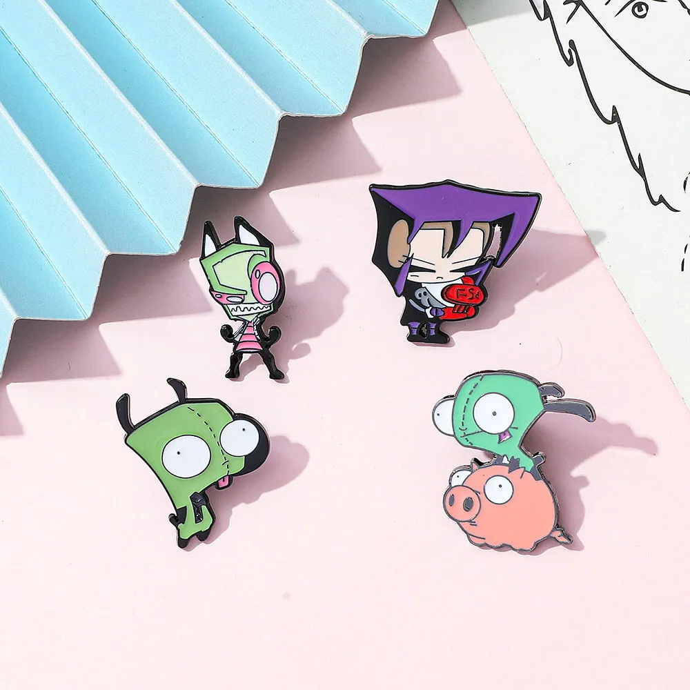 Фото Фильмы Invader ZIM серии, броши с героями мультфильмов, милый забавный металлический эмалированный значок для друга, аксессуары для рюкзака, модные подарки №5
