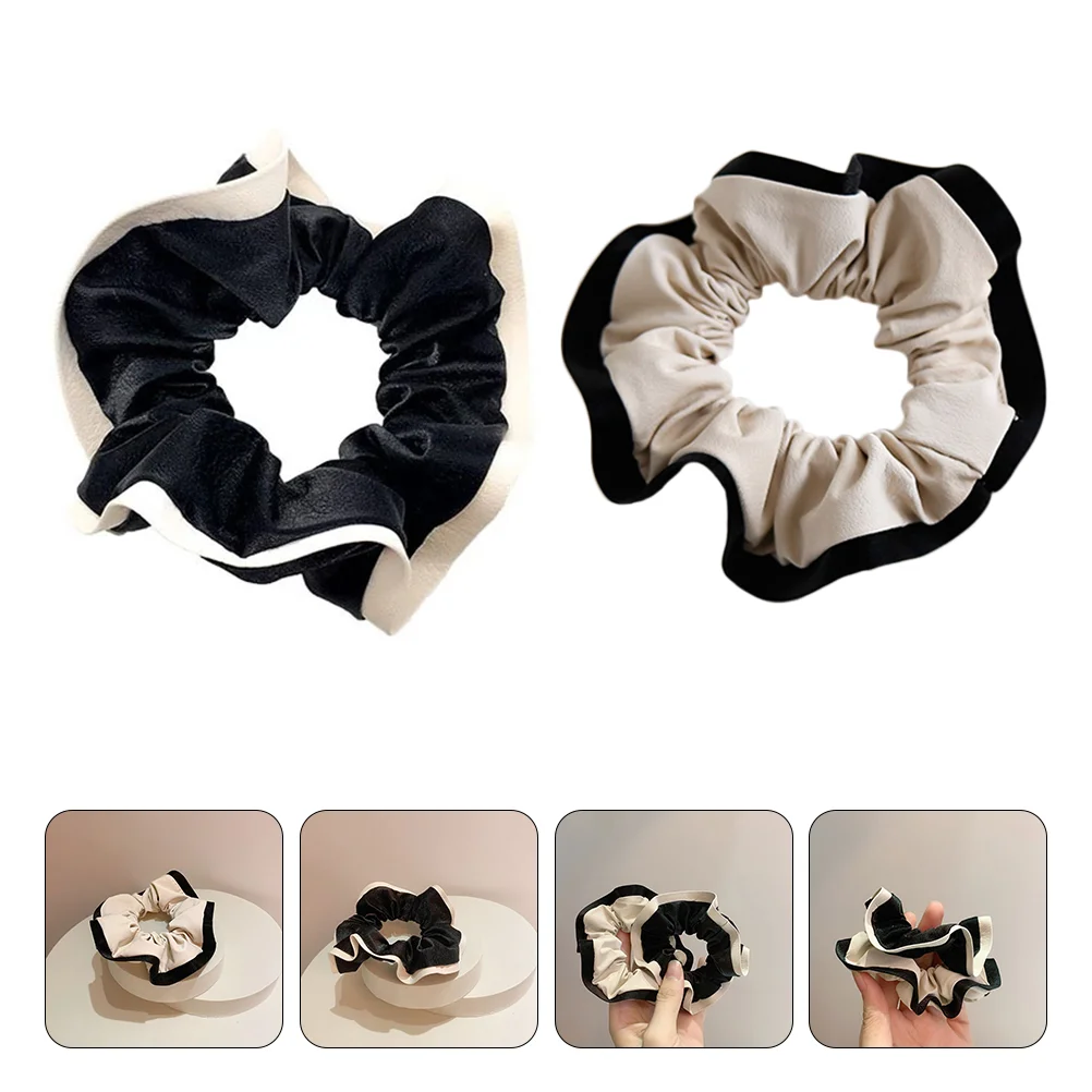

2pcs Black and Beige Leather Hair Bands Hair Ties Girl Hair Ropes Hair Rings