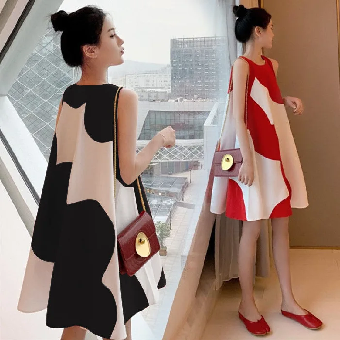 

Свободные летние короткие женские платья большого размера с круглым вырезом без рукавов мешковатое ТРАПЕЦИЕВИДНОЕ мини-платье Повседневная Уличная одежда шикарные Лоскутные Платья