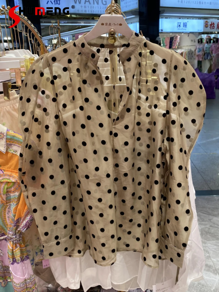 

2022 Summer New European Polka Dot Sun Protection Shirt Top Women's Simple Elegant Long Sleeve Fashionable Loose Thin Blouses