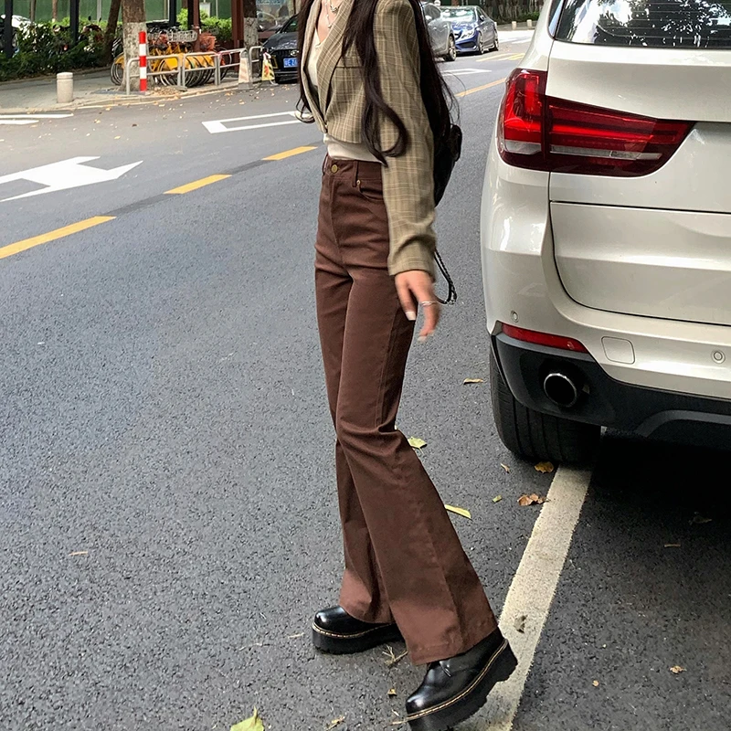 

Vintage Brown Women's Jeans Streetwear High Waist Straight Denim Pants Baggy Korean Fashion Girl Mom Cowboy Jean Flared Trouser
