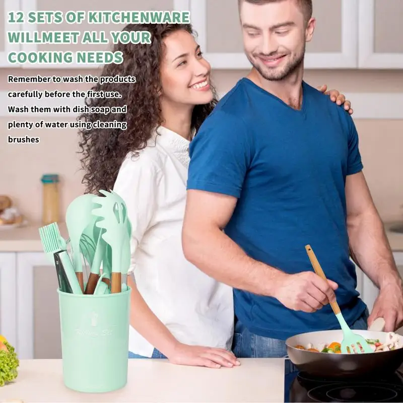 

Силиконовая кухонная утварь, набор кухонной утвари, антипригарная кухонная утварь, аксессуары, деревянная термостойкая ручка, кухонный инструмент для готовки Se