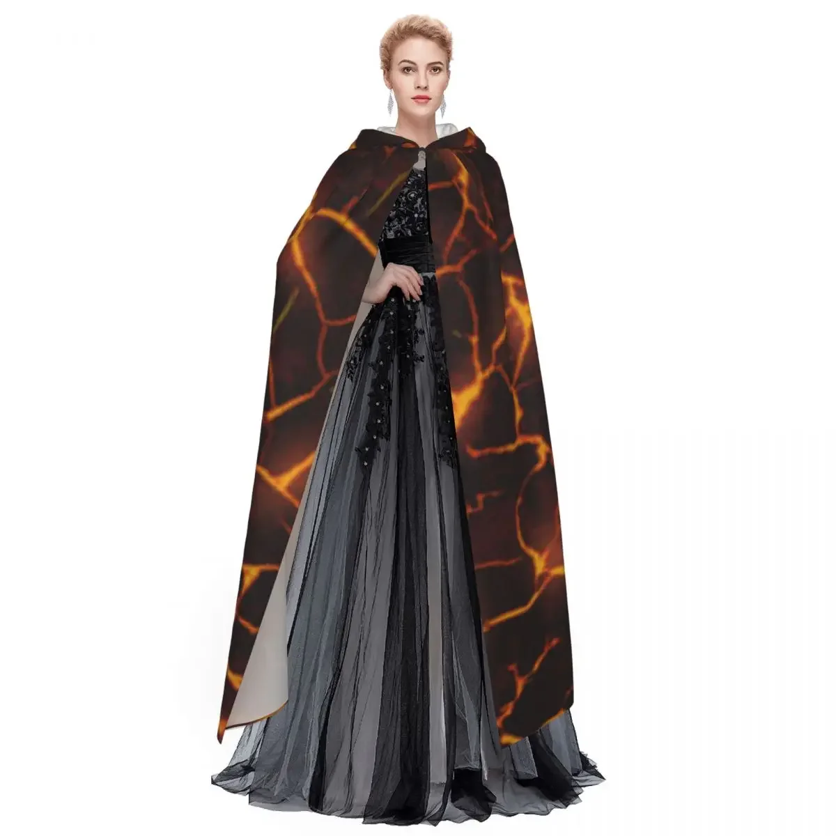 Накидка вампира для взрослых халат с капюшоном расплавленная лава полная длина