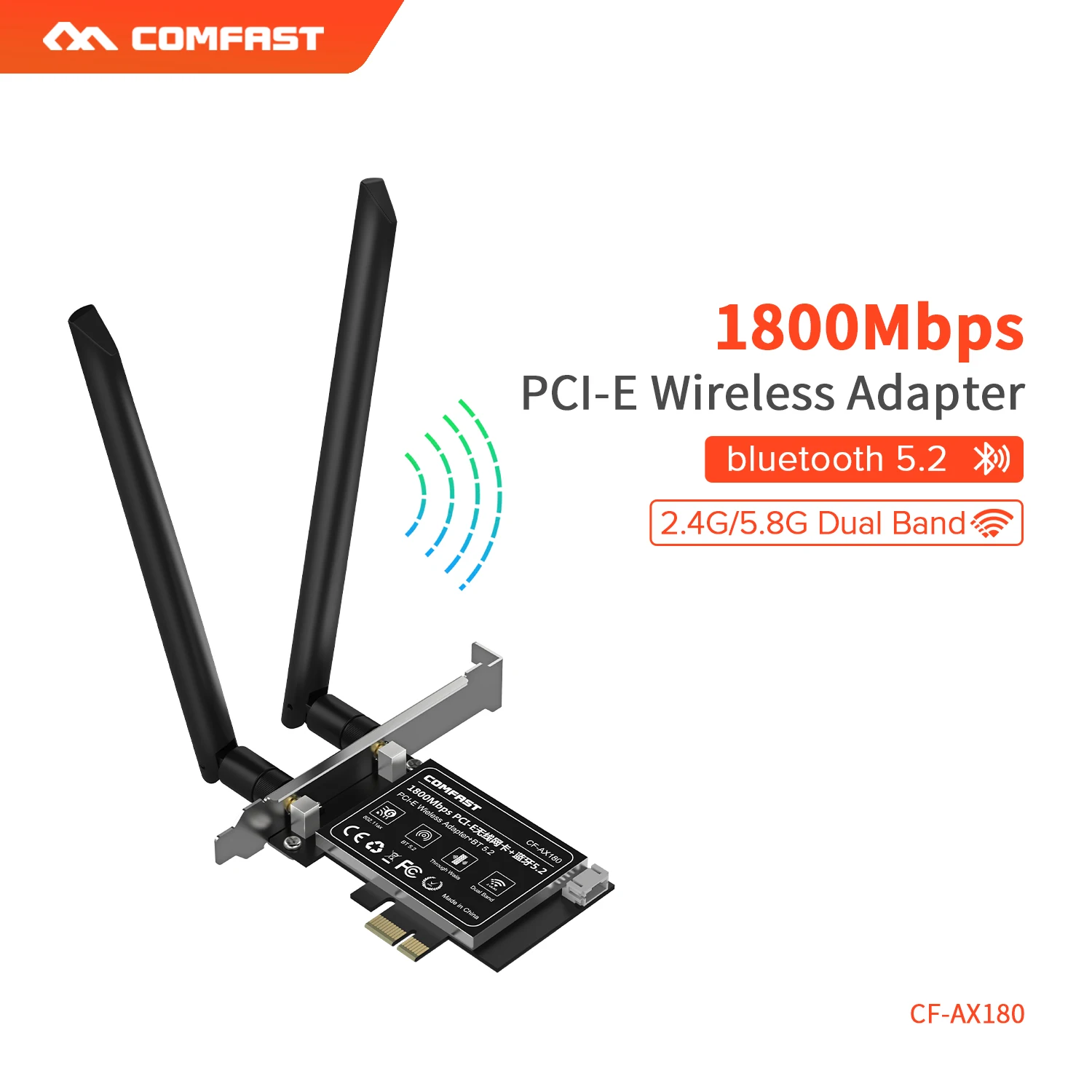 

AX1800 WiFi 6 PCI-E Wireless Adapter 1800Mbps BT 5.2 5Ghz Dual Band 802.11AX/AC MT7921 PCIe Wi-fi Network Card for Desktop