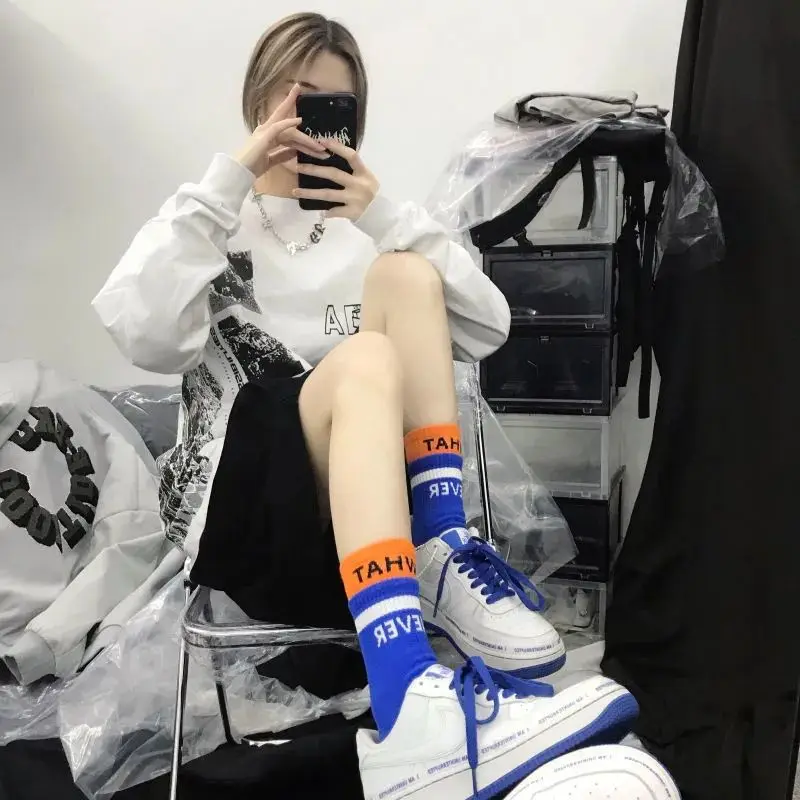 5 Pairs Cotton Socks Women's and Men's General  Contrast Color Long Tube Tide Socks  Lovers' Girlfriends Fitness Exercise Kawaii