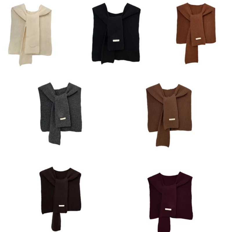 Женский модный свитер вязаная шаль шарф с завязками спереди сплошной цвет