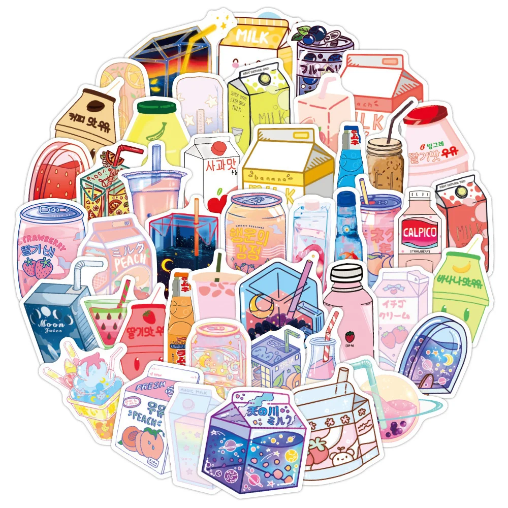 

10/30/50PCS Japanese and Korean Ins Style Cartoon Drinks Cute Stickers Laptop IPad Luggage Gift Waterproof Stickers Wholesale