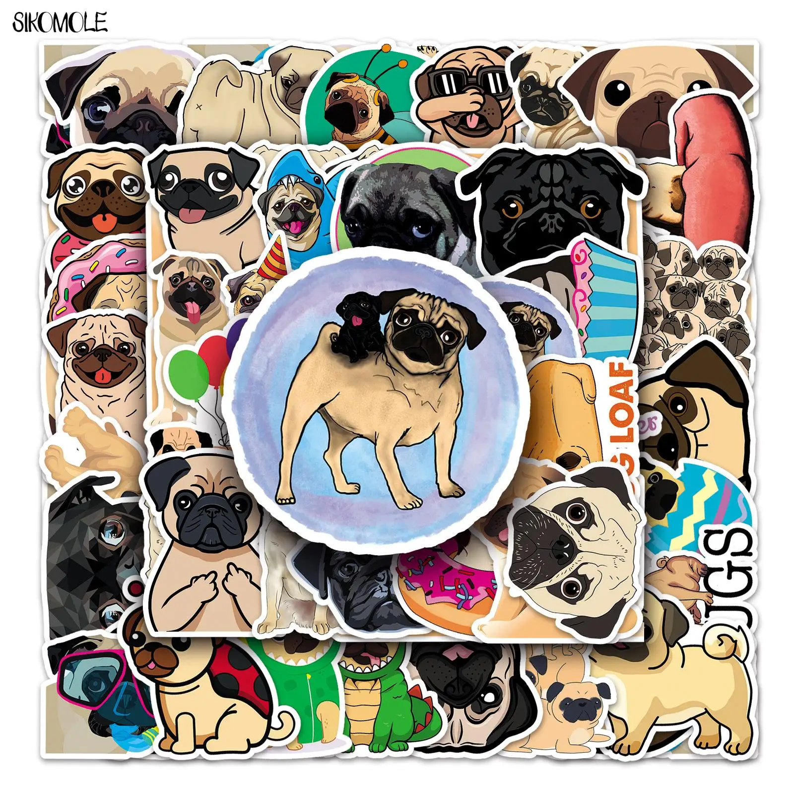 10/30/50pcs Cute Pug Dog Graffiti Stickers Animals DIY Car Laptop Suitcase Skateboard Guitar Phone Cartoon Sticker Kid Gift Toys