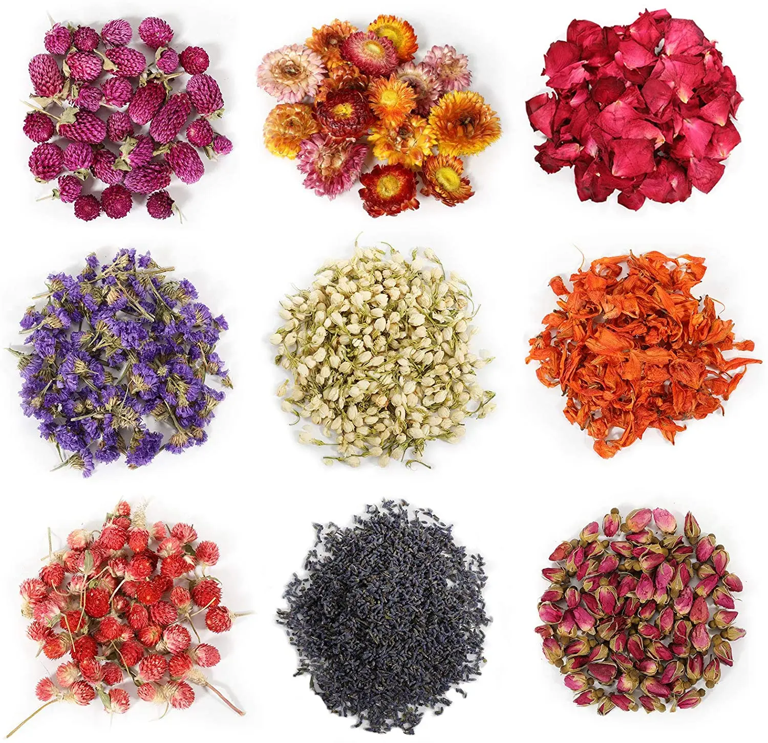 9 Bags Natural Dried Flowers ,Rose, Lavender, Jasmine Herbs Kit DIY Soap,Candle, Bath,Resin Jewelry Making,Home Wedding Decor