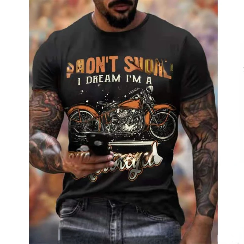 

Retro 3D Print T Shirt Men Popular Street Racing Style Summer Oversize Tees Motorcycle Rider Pattern Short Sleeve Male Clothes