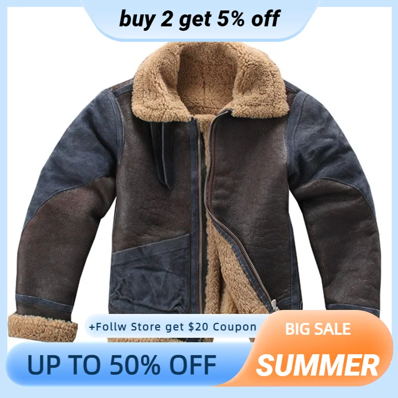 

2022 винтажное синее пальто из натуральной овчины в стиле милитари зимняя теплая кожаная куртка из настоящей натуральной овчины женская модель 6XL