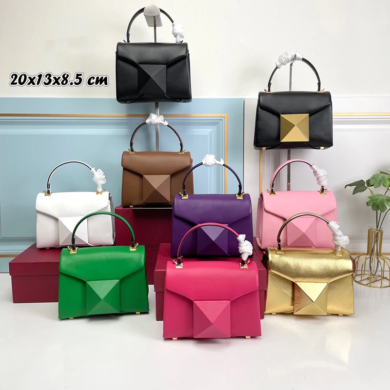 

Women's Fashion Light Luxury Leather Shoulder Bag Small Square Magnetic Snap Flap Personalized Rivet Crossbody Handbag New