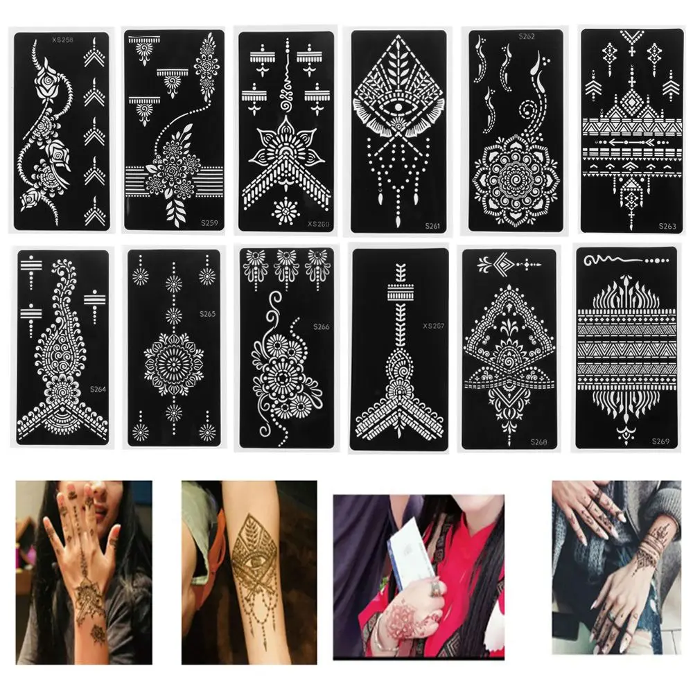 

Новинка, модная Временная наклейка Mehndi в индийском стиле, шаблон хны, наклейка «сделай сам», боди-арт, трафареты для татуировок