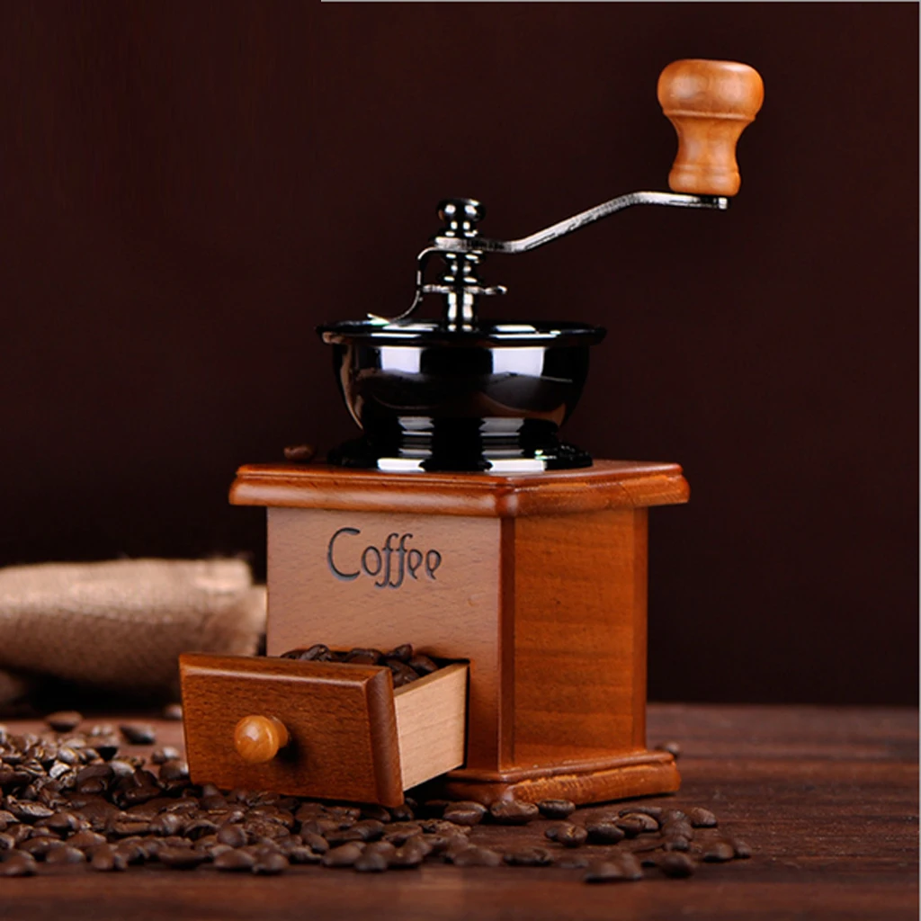 

AnneFish Double Blade Hand Small Coffee Grinder Coffee Maker Coffee Burr Mill Wooden Metal Design Manual Coffee Grinder