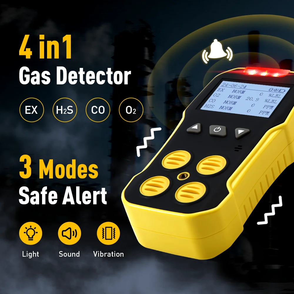 Фото Bosean BH-4A Портативный многоканальный газоанализатор 4 в 1 (O2 / CO / H2S / EX) с ЖК-экраном №2