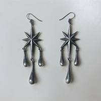 gothic exaggerate eight pointed star water drop pendant earrings for women trend rock hip hop party female jewelry