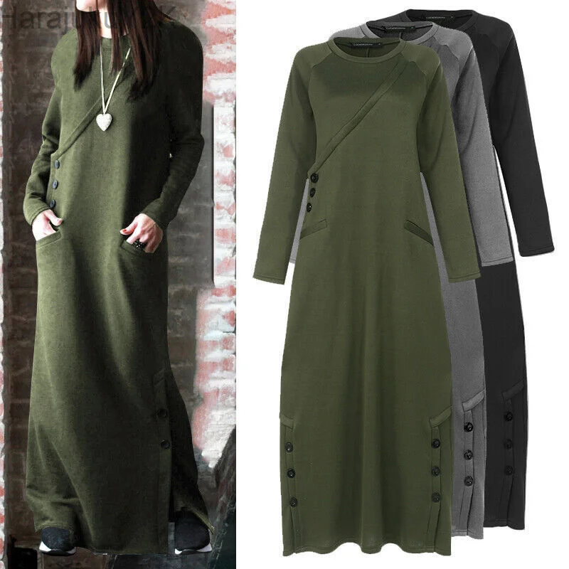 

Long Pockets Hooded Sweatshirts Dress Women Casual Solid Long Sleeve Maxi Dresses Winter Warm Pullover Vestidos Robe Femme Coats