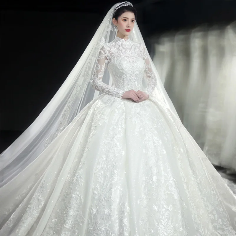 

Long Sleeve French Style Light Main Wedding Dress 2023 New Summer Bridal Wedding Temperament Dream Court Starry Sky Trailing Wed
