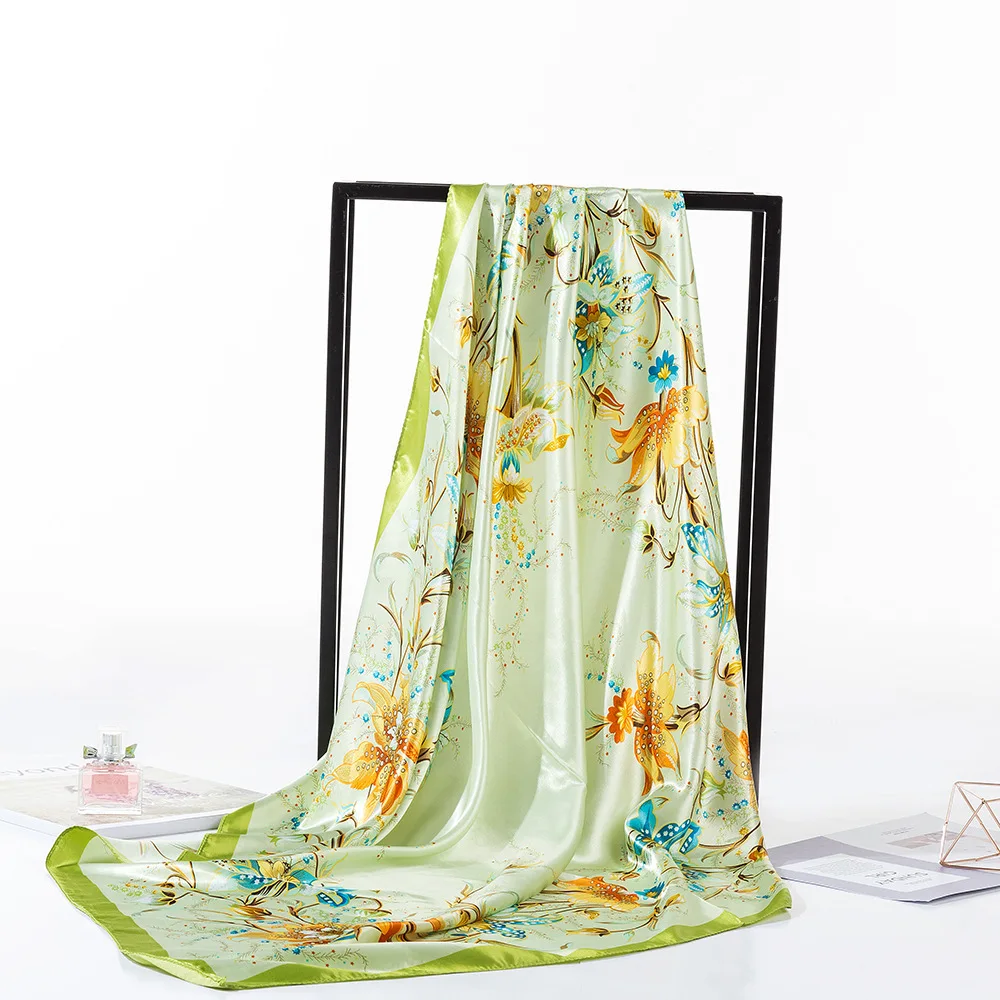 Luxury Design Square Scarf Scarf Women's Satin Silk Bandana Muslim Headband Scarf Women's Headband Wrap Cape 90cm 2 Pieces
