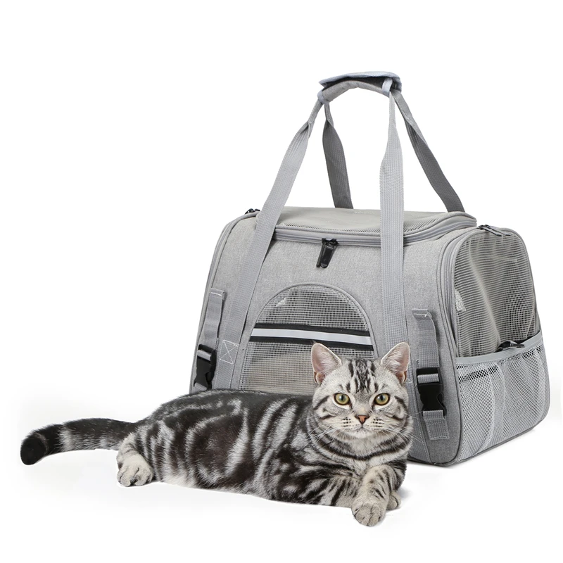 Soft Pet Carriers Portable Breathable Foldable Bag Cat Dog Carrier Bags Outgoing Travel Pets Handbag with Locking Safety Zippers