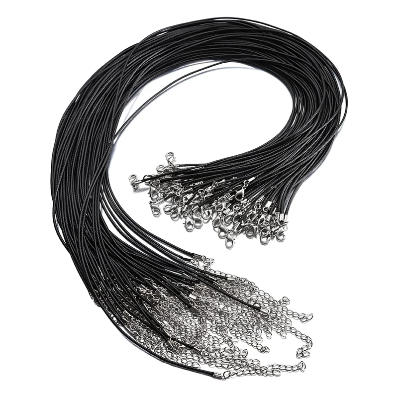 

100Pcs 18Inch 1.5Mm Black Wax Cord Necklace Rope Bracelet Faux Leather Cord Buckles Bulk For Jewelry Making Supplies