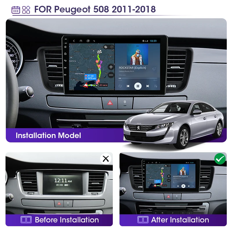 jmcq 2din 2g32g android 10 4gwifi dsp carplay car radio multimedia video player for peugeot 508 2011 2018 navigation gps 2 din free global shipping