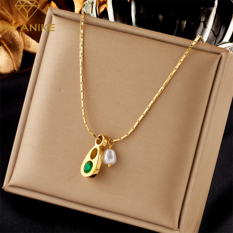 

XIYANIKE 316L Stainless Steel Necklace Freshwater Pearl Zircon Pendant Accessories for Women Birthday Girl Jewelry Gifts Collier