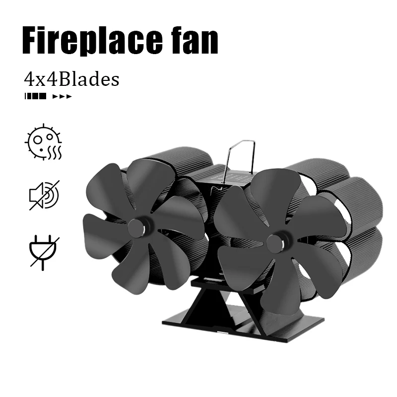 

12 Blades Double Head Fireplace Fan Log Wood Burner Eco-fan Quiet Home Efficient Heat Distribution Winter heating Fan