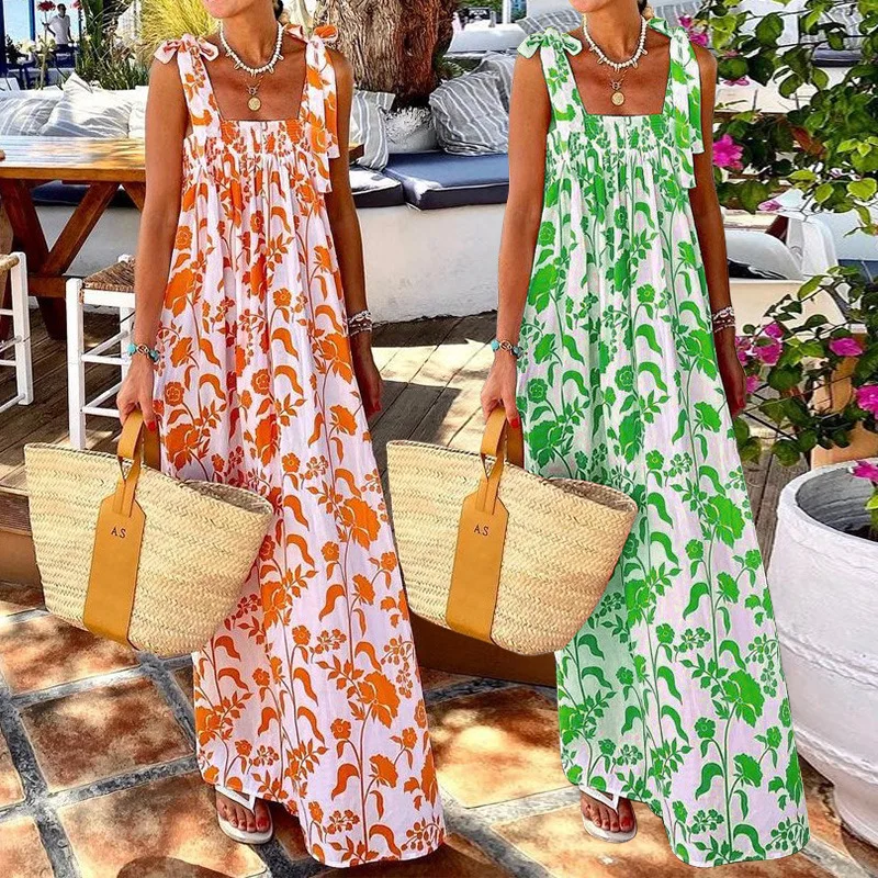 

2022 summer resort floral suspender dress