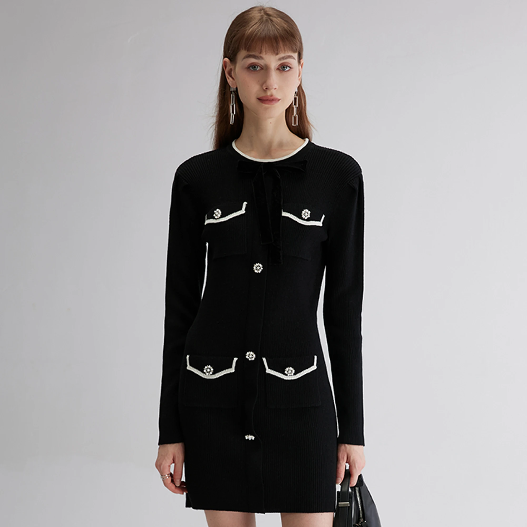 

Трикотажное платье Dodc, Осень-зима 2022, облегающая тонкая Соблазнительная юбка с бантом