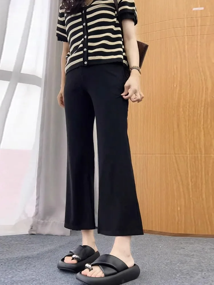 Плюс размер Эластичные капри Повседневные брюки Женские 2024 Осень и зима Новые