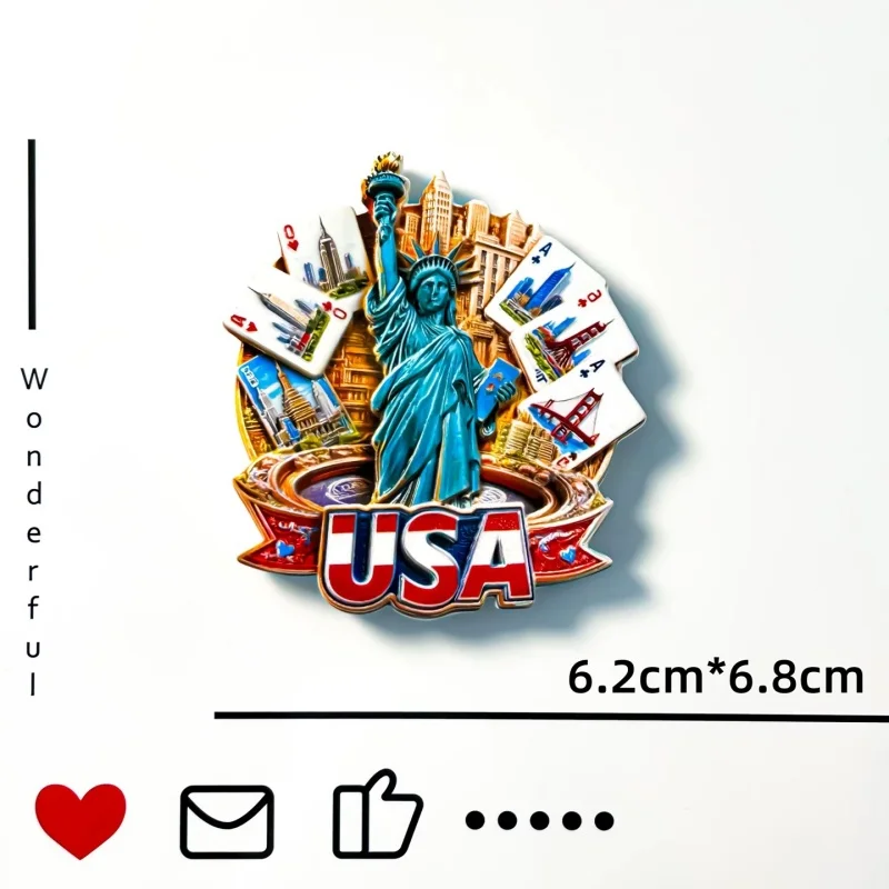 Фото Магнит на холодильник из 3D-смолы (США): Route 66, Нью-Йорк, Аляска, Техас, Чикаго. Сувенир, наклейка на холодильник, декор для дома, подарок. №5
