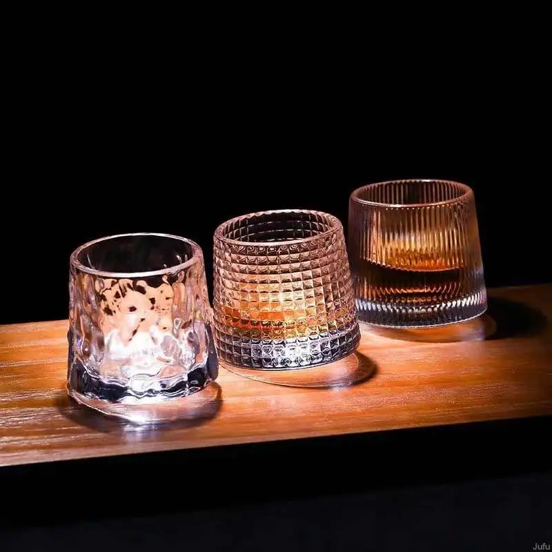 

Creative Tumbler Whiskey Glass Cup Thick Crystal High Borosilicate Glass Spinning Top Design Cool Coffee Alcohol Wisky Drinkware