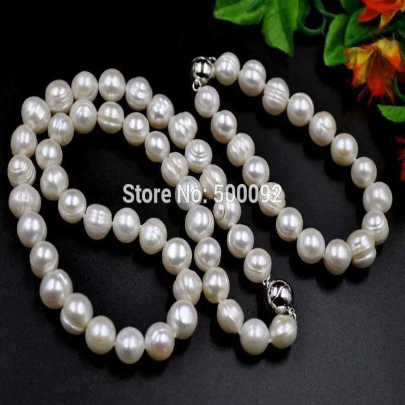 

1 set 9.5-10mm white freshwater pearl necklace & bracelet free shipping