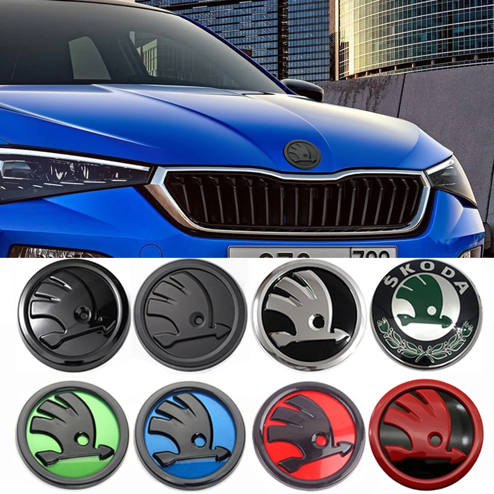 

80/90mm ABS Car Front Head Rear Tail Trunk Badge Sticker for Skoda Logo Fabia 2 Octavia Laura RS Superb Rapid Yeti Karoq Kodiaq