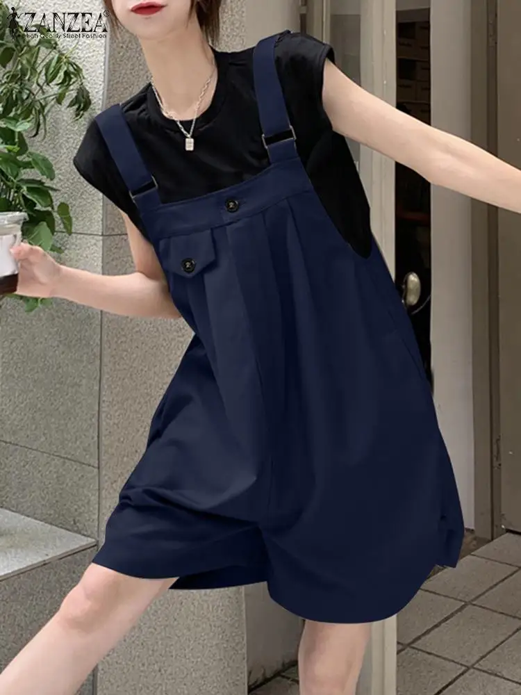 

2023 Summer Women Suspenders Rompers ZANZEA Korean Fashion Pleated Wide Leg Shorts Overalls Casual Loose Streetwear Playsuits