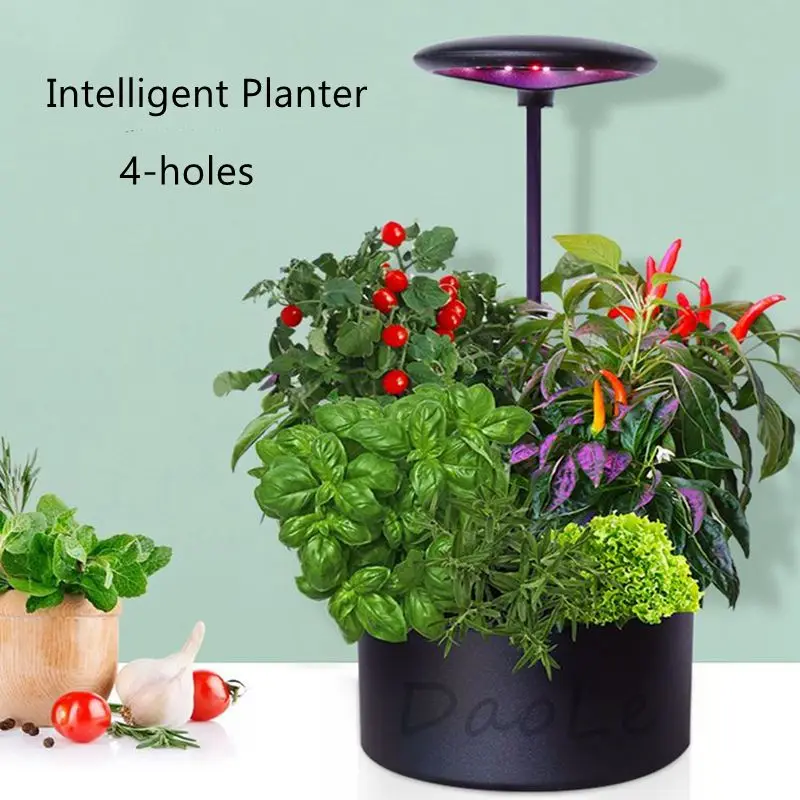Home Intelligent Planter Indoor Soilless Cultivation Equipment Four Hole DIY Hydroponic Machine Vegetable Fruit Planting Box
