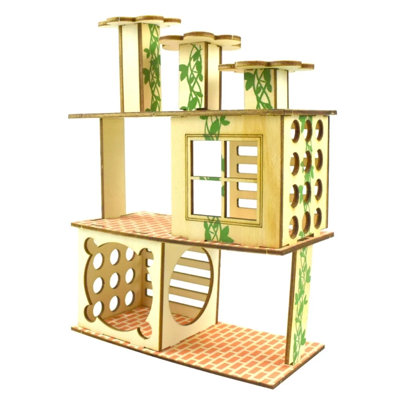 hamster wooden house villa easy to assemble small pets climbing toy hideout for squirrel cage accessories 5 colors free global shipping