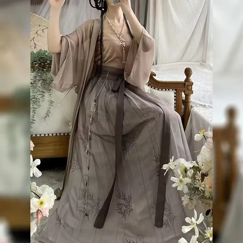 

Hanfu Dress Women Ancient Chinese Traditional Hanfu Summer Dress Cosplay Costume Song Dynasty Coat+Top+Skirt 3pcs Sets Plus Size