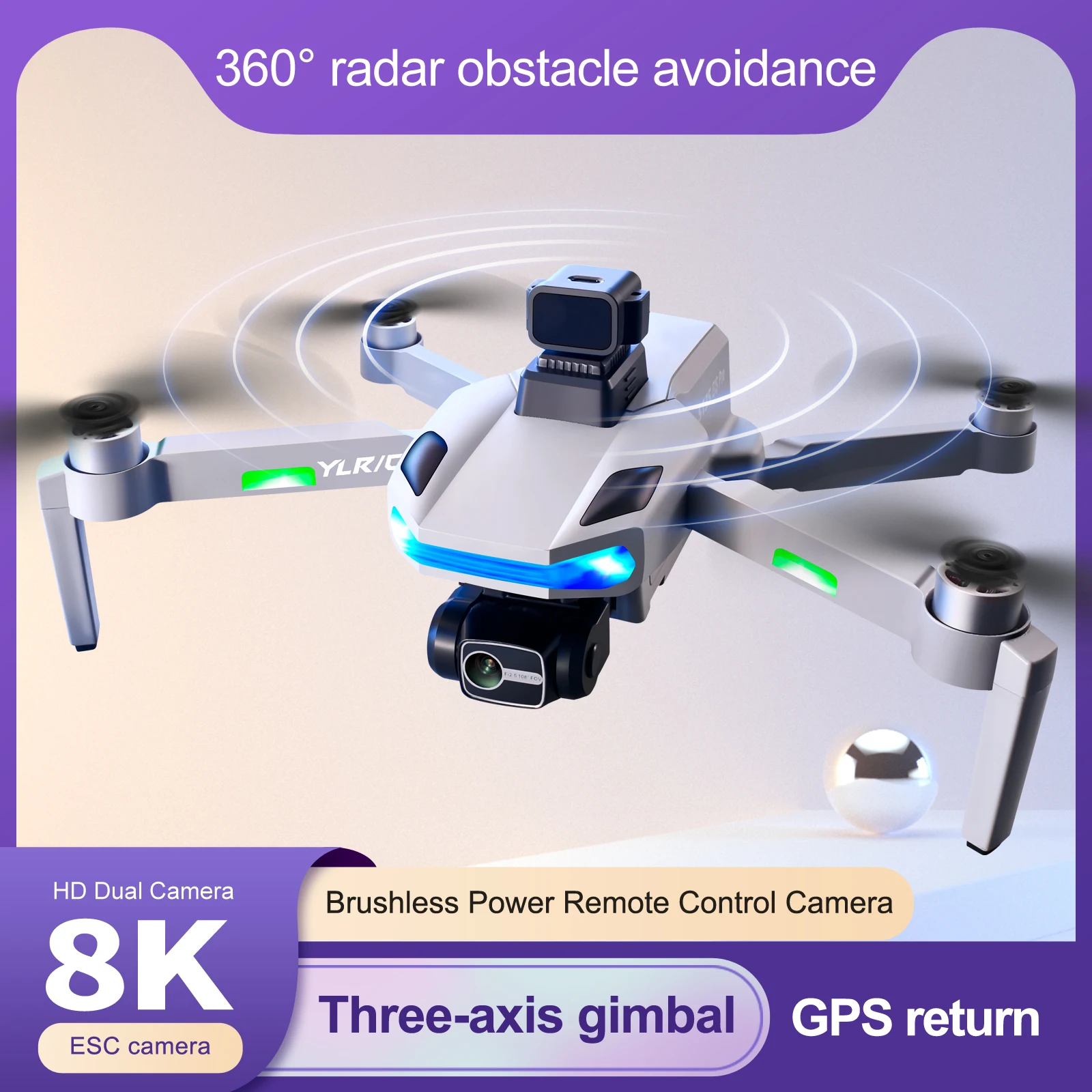 

8K GPS Drone With Dual Camera professional remote control 3-Axis ESC obstacle avoidance aircraft Radar Real-time image transitio