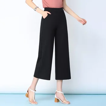 2022New summer women's white work pants female high waist wide leg pants capris for women trousers woman clothes 5xl 6xl 2