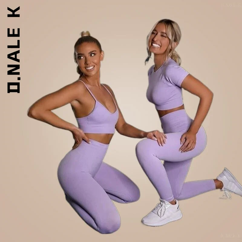 

D.Nale K Short Sleeve Seamless Women Yoga Set Squat Proof Leggings Sports Workout Outfit Fitness Wear Yoga Suits