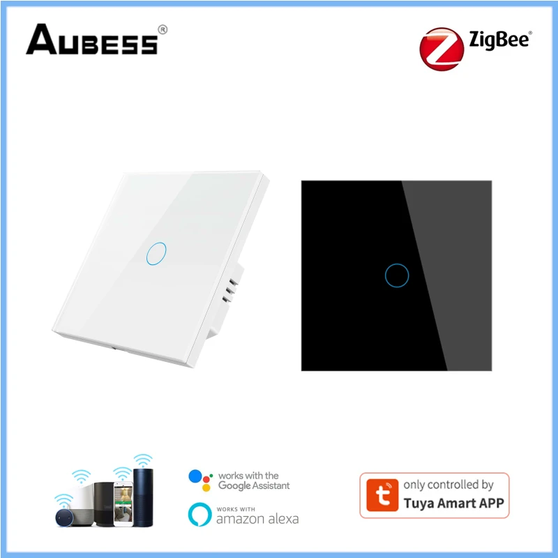 

Настенный сенсорный выключатель Tuya Zigbee, европейского стандарта, с закаленной панелью, 1/2/3 клавиши, сенсорные светильник ключатели света, ра...