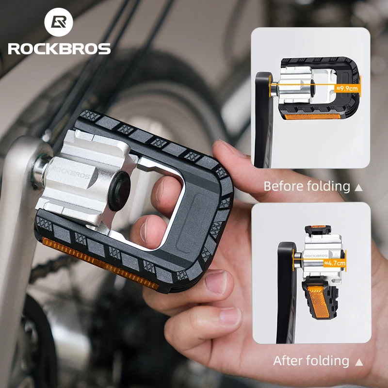 

ROCKBROS Bicycle Pedals Foldable MTB Road Bike Aluminum Alloy Anti-slip Foldable Pedals Cycling Sealed Bearings Reflective Pedal