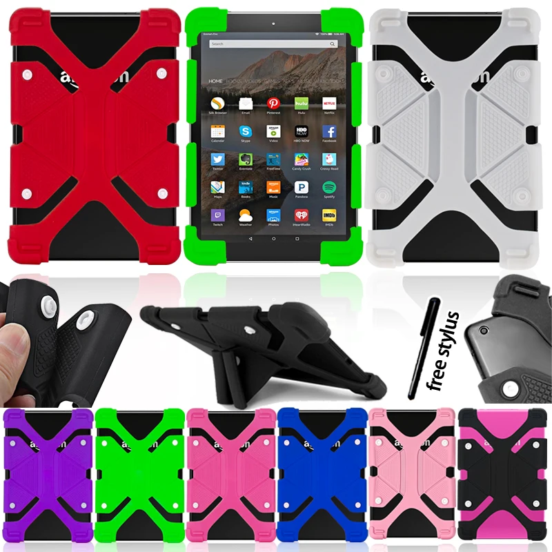 

Tablet Case for Amazon Fire HD10 5th/7th/9th Gen/ HD 8.9 Shockproof Silicone Stand Tablet Case + Stylus