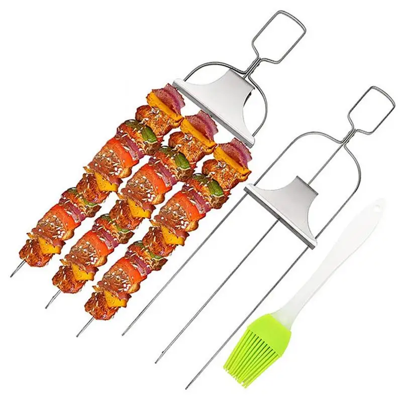 

BBQ Barbecue Skewers 3-prong Stainless Steel Skewers Sticks For Meat Reusable Sticks For Barbecue Outdoor BBQ Tool For Chicken