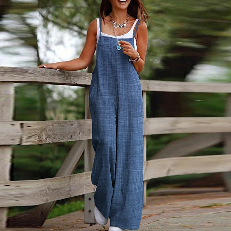 

Casual Sleeveless Strap Long Pants Romper Playsuit 2023 Summer Female Party Overall High Street Solid Color Women's Jumpsuit